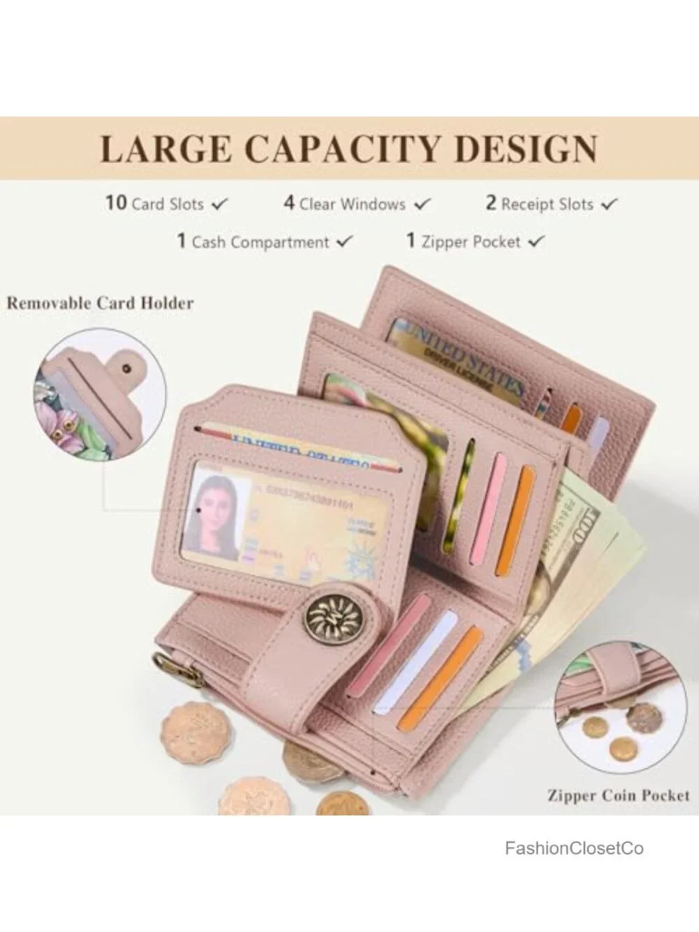 RFID Blocking Small Bifold Wallet Floral PU Leather Credit Card Holder